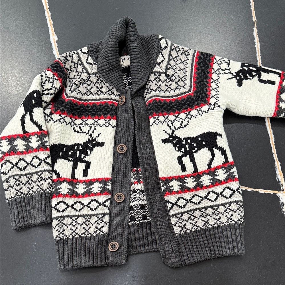 Hatley Black and White Reindeer Knit Cardigan